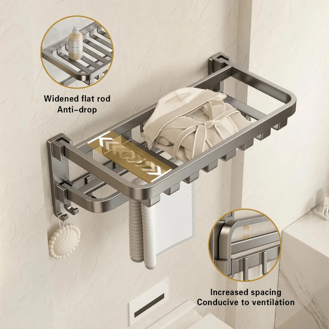 Aluminum Space Saver Foldable Towel Rack (60cm) - Image 3