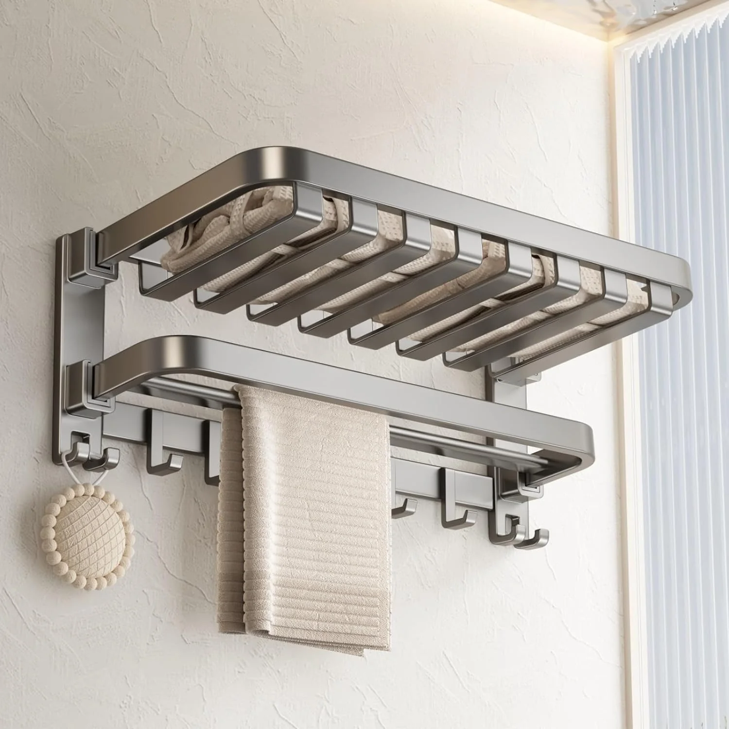Aluminum Space Saver Foldable Towel Rack (60cm) - Image 4