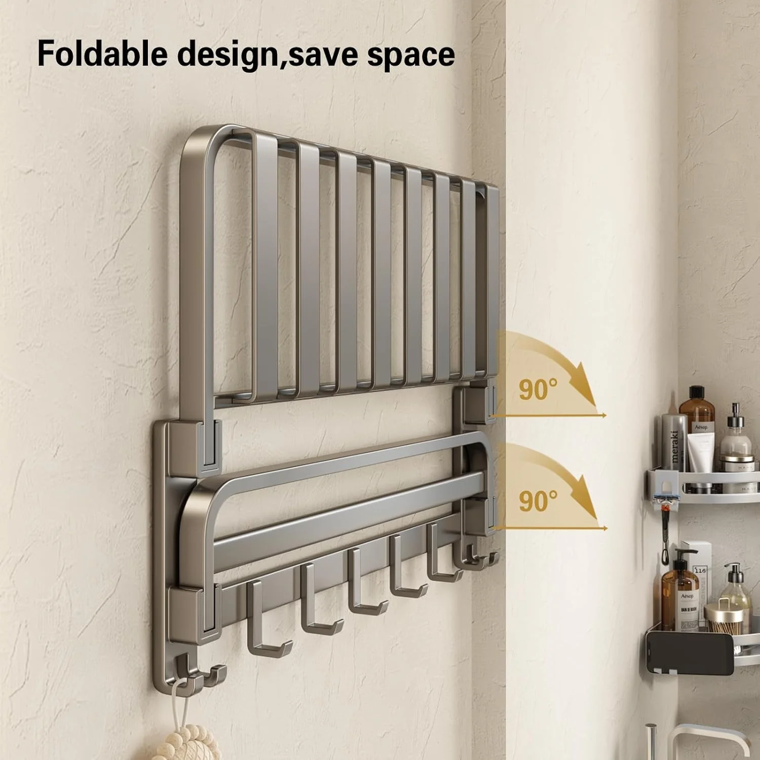 Aluminum Space Saver Foldable Towel Rack (60cm) - Image 7