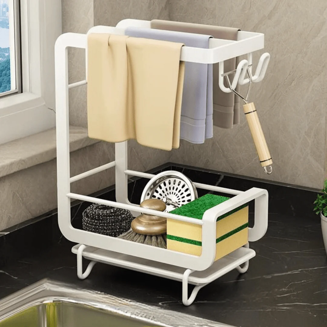 Wall-Mounted Organizer Rack with Hooks & Storage Shelf - Image 5