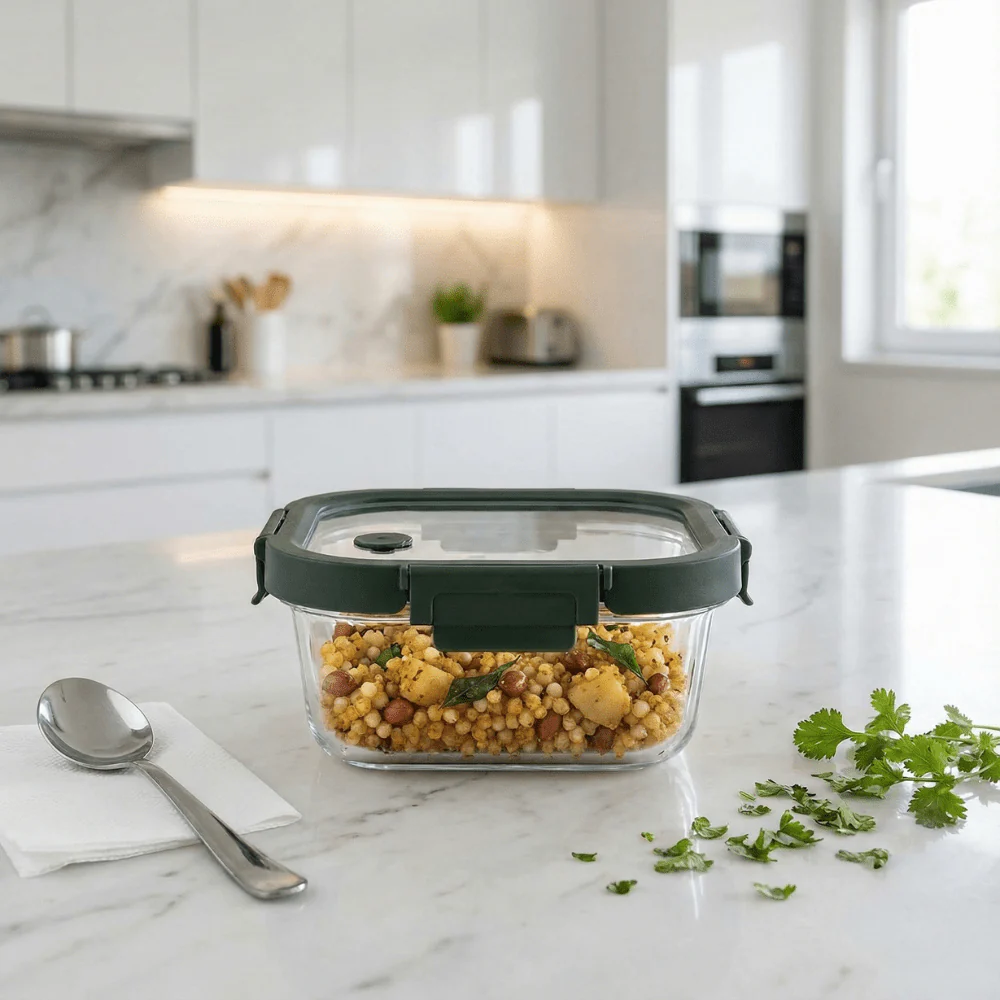 Square Borosilicate Glass Container with Vented Glass Lid (800ml) - Image 4