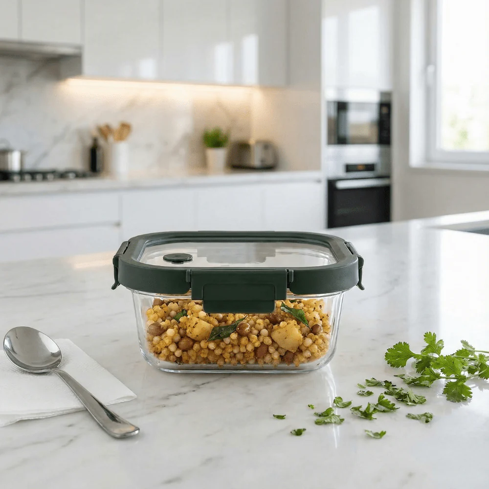 Square Borosilicate Glass Container with Vented Glass Lid (1100ML) - Image 4