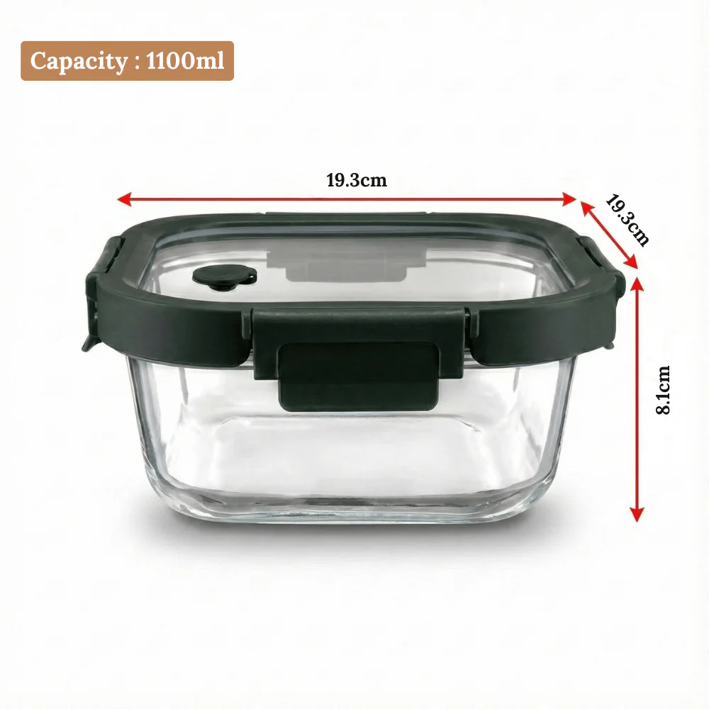 Square Borosilicate Glass Container with Vented Glass Lid (1100ML) - Image 8