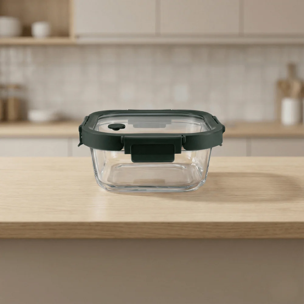 Square Borosilicate Glass Container with Vented Glass Lid - Image 2