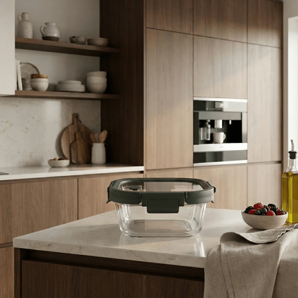 Square Borosilicate Glass Container with Vented Glass Lid - Image 3
