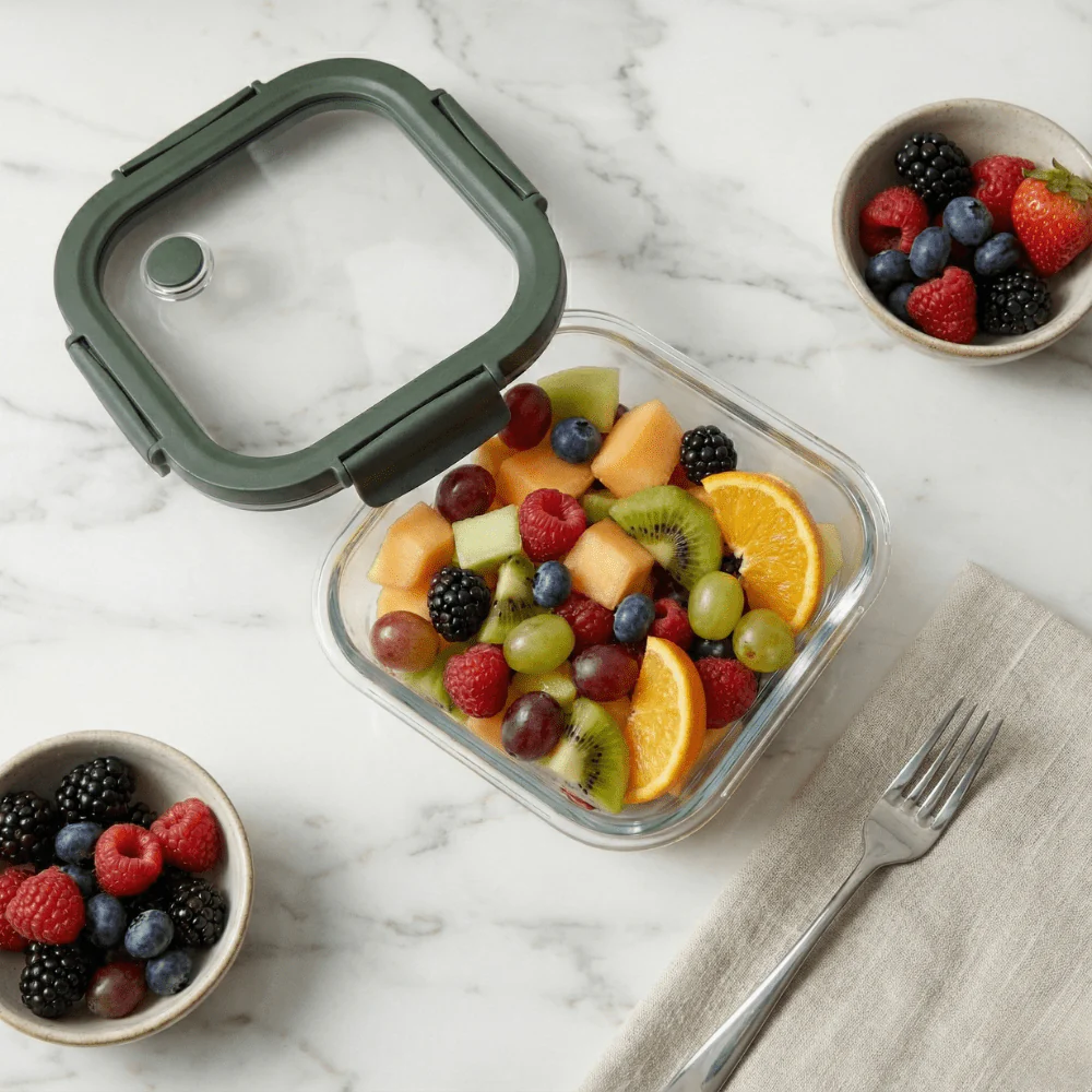 Square Borosilicate Glass Container with Vented Glass Lid (800ml) - Image 5