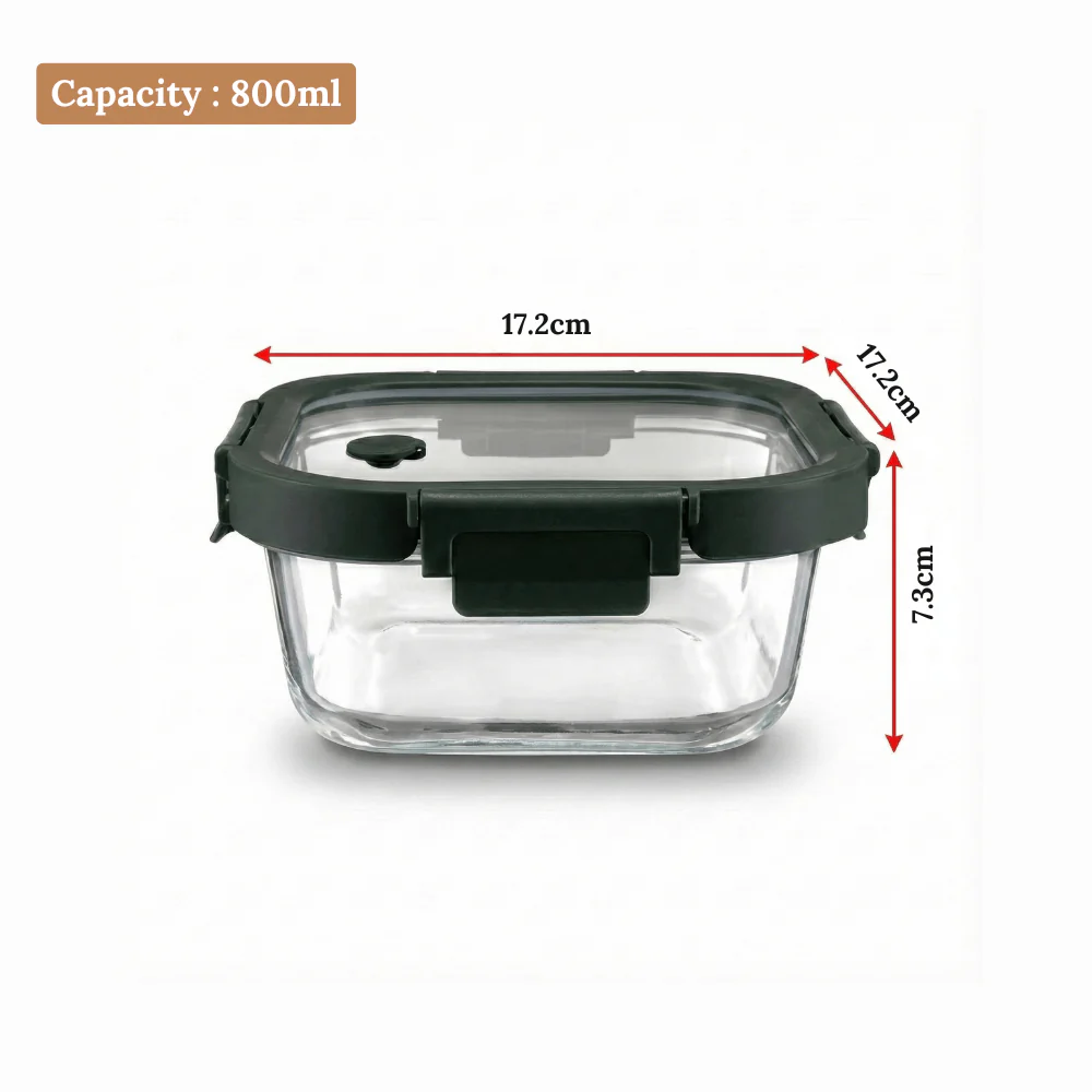 Square Borosilicate Glass Container with Vented Glass Lid (800ml) - Image 9