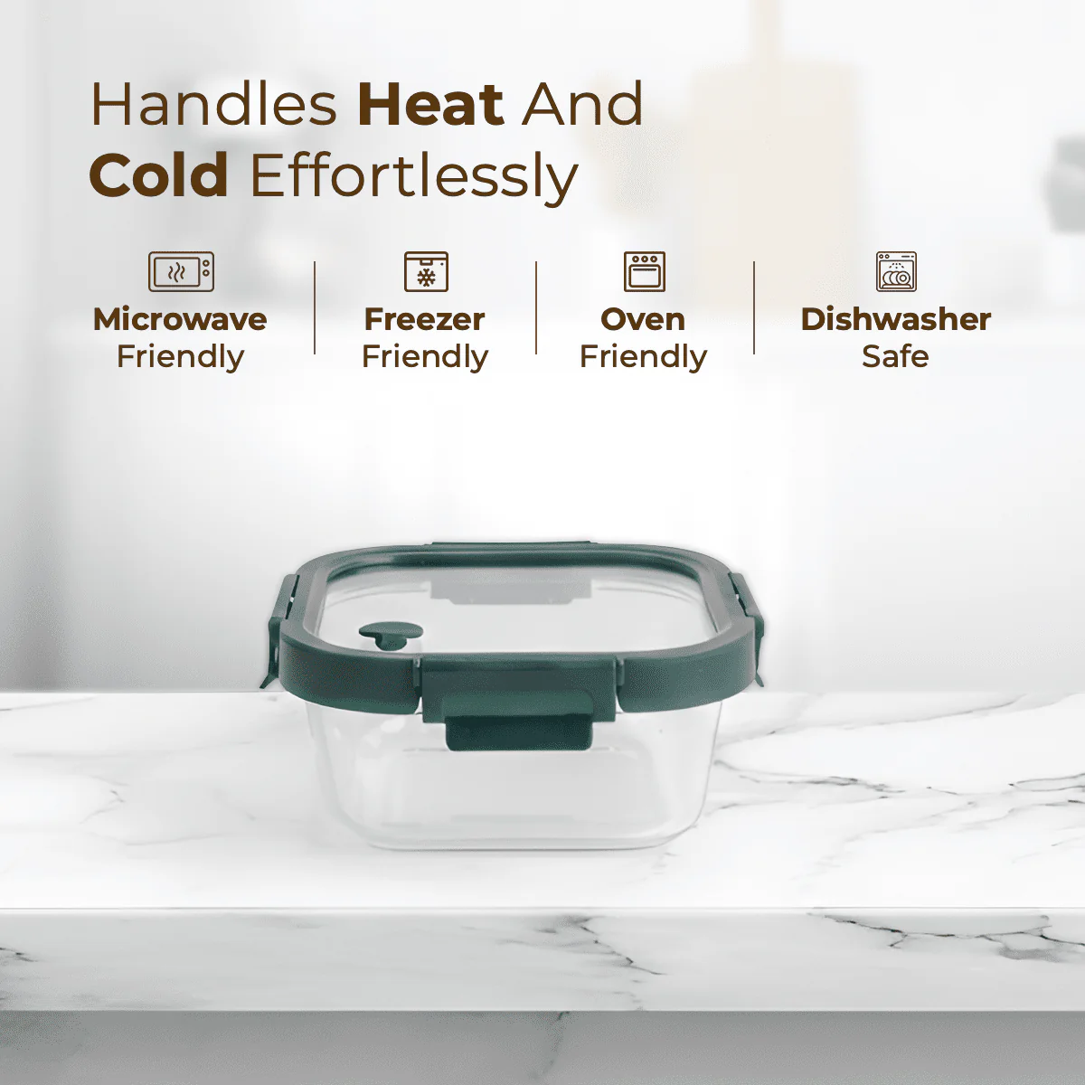 Square Borosilicate Glass Container with Vented Glass Lid (800ml) - Image 2