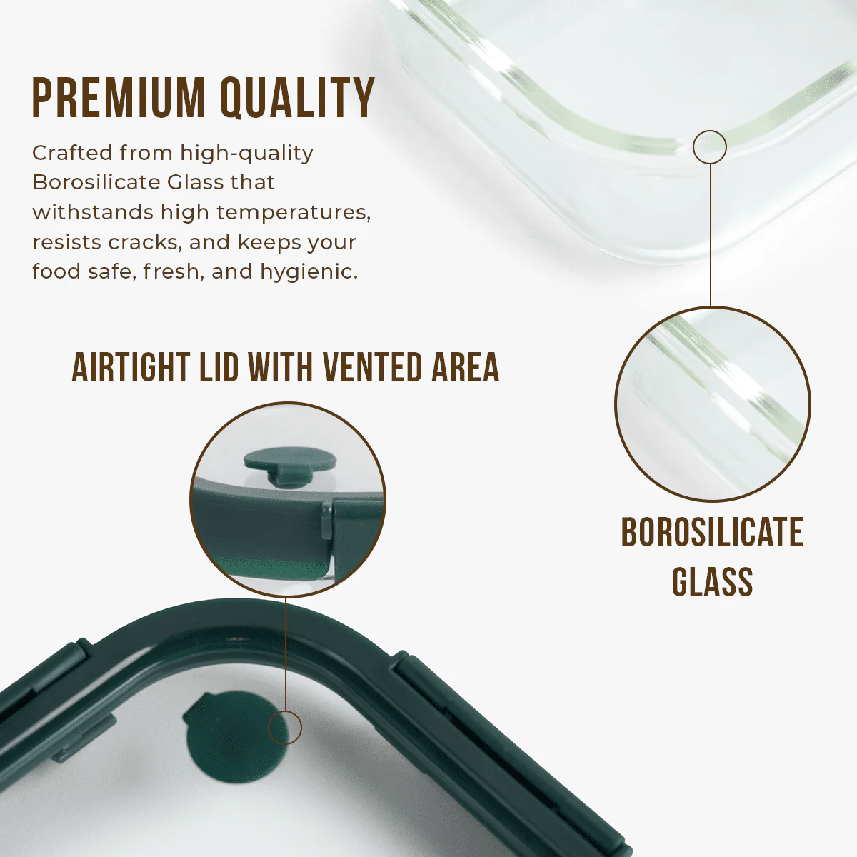 Square Borosilicate Glass Container with Vented Glass Lid (800ml) - Image 3