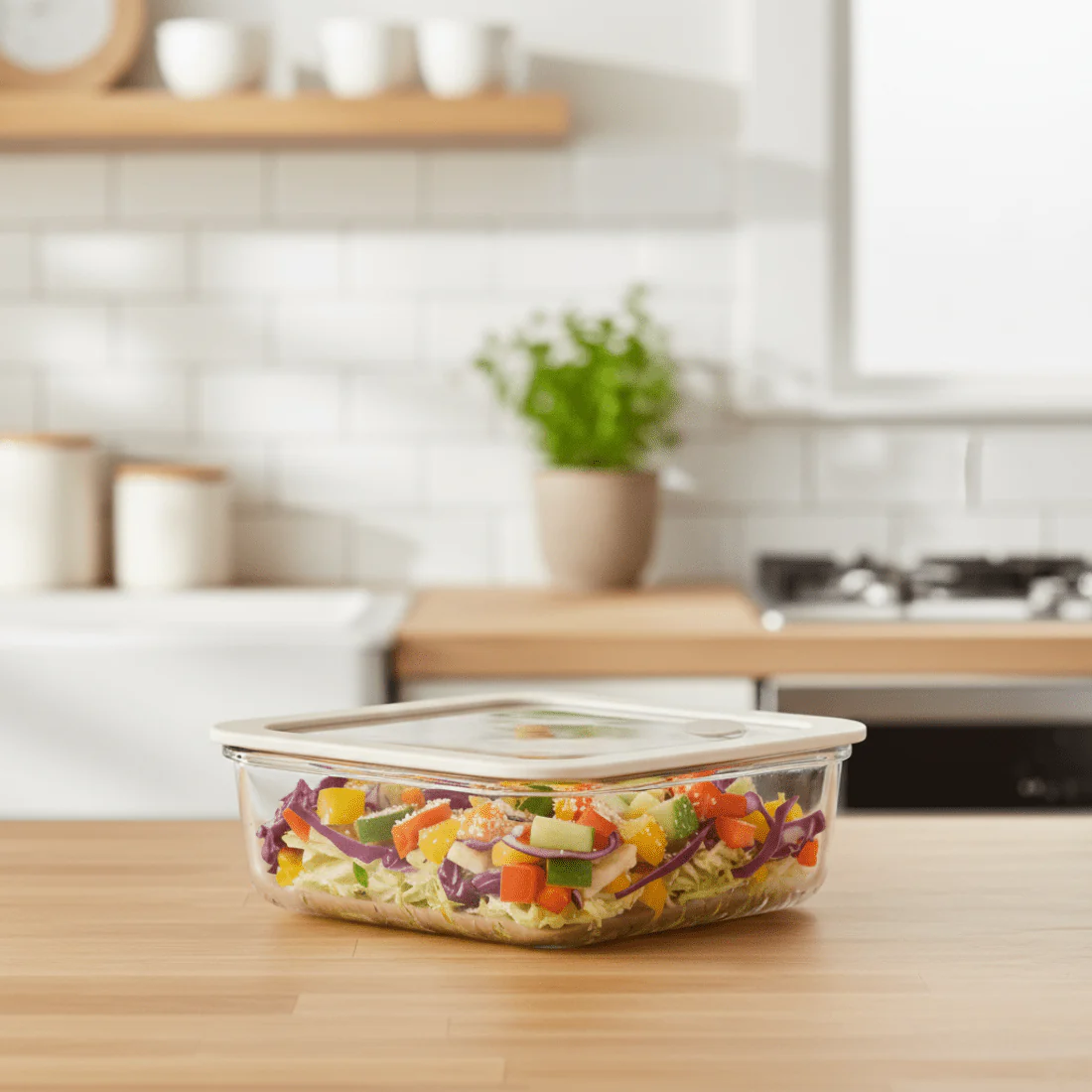 Square Borosilicate Glass Food Container with Vented Lid(1940ml) - Image 4