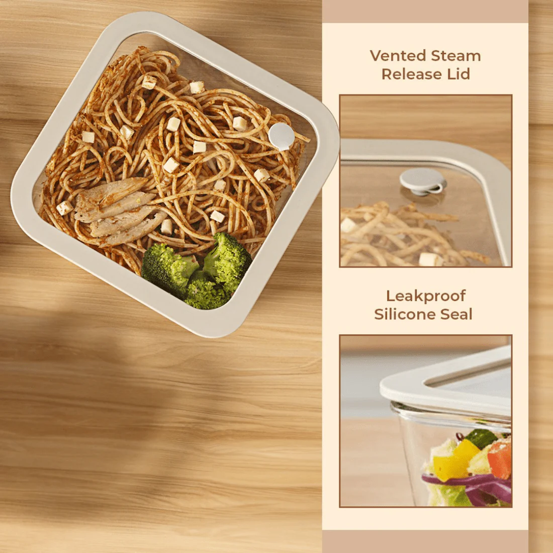 Square Borosilicate Glass Food Container with Vented Lid - Image 6