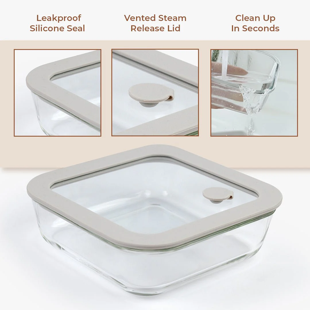 Square Borosilicate Glass Food Container with Vented Lid(1940ml) - Image 2