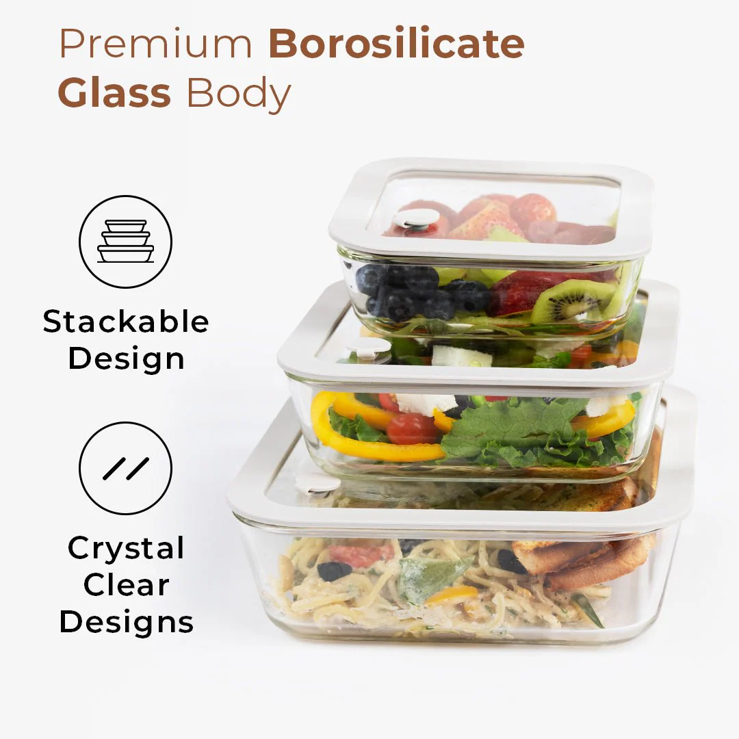 Square Borosilicate Glass Food Container with Vented Lid(1940ml) - Image 3