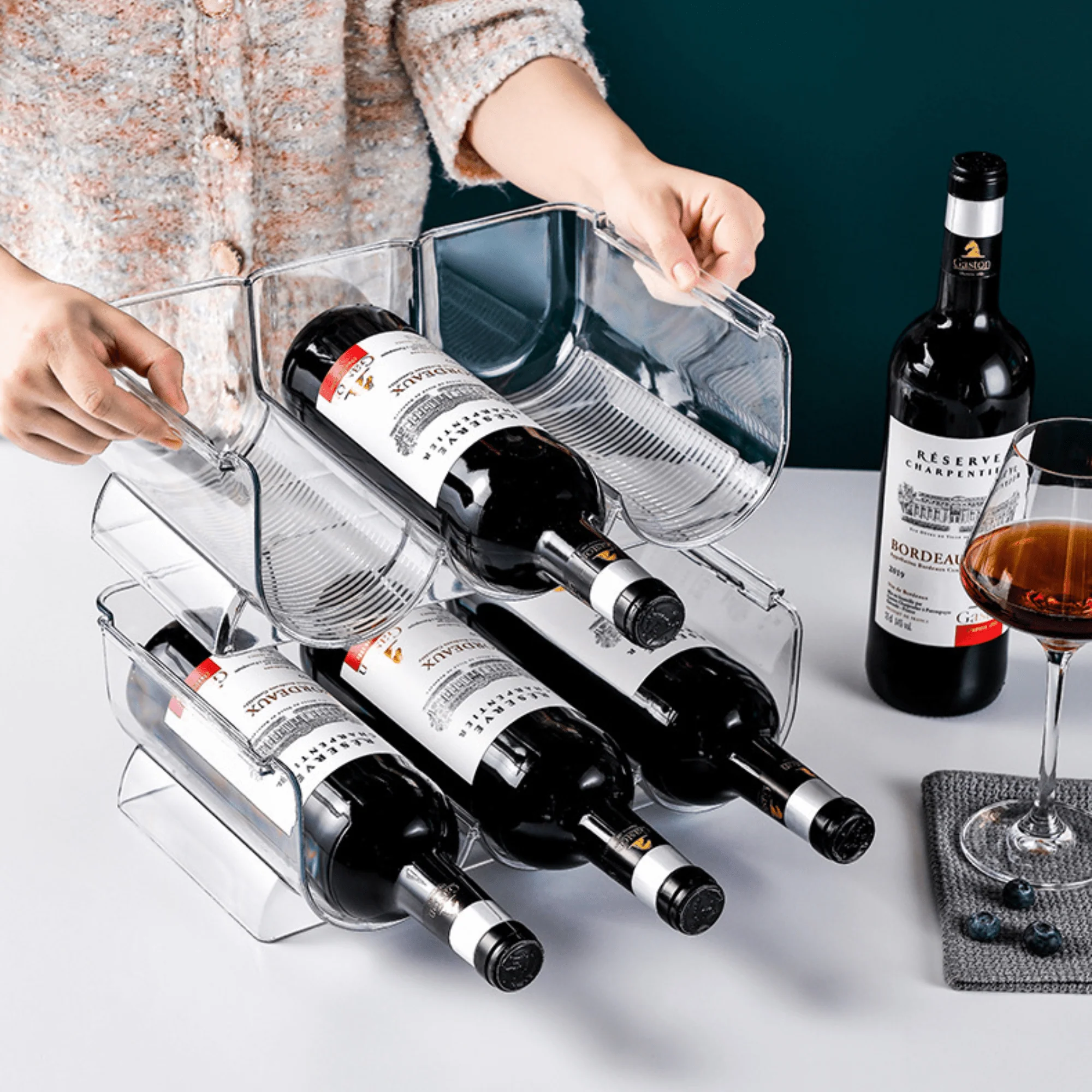 Stackable Water Bottle and Wine Rack Durable Transparent Organizer - Image 3