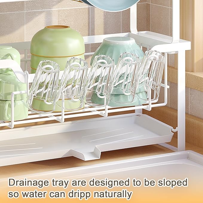 Stainless Steel 2-Tier Space-Saver Dish Rack with Drainboard (43cm) - Image 4