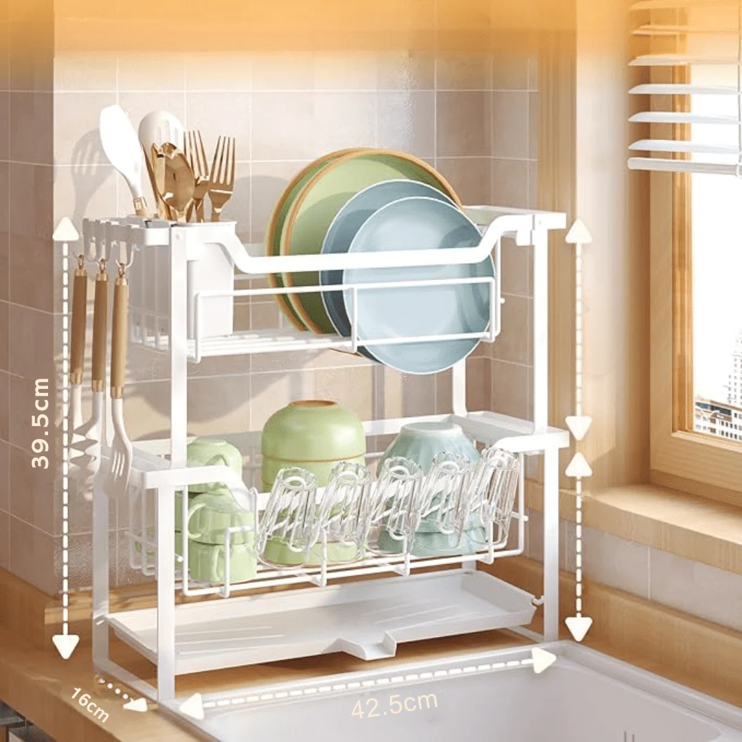 Stainless Steel 2-Tier Space-Saver Dish Rack with Drainboard (43cm) - Image 5