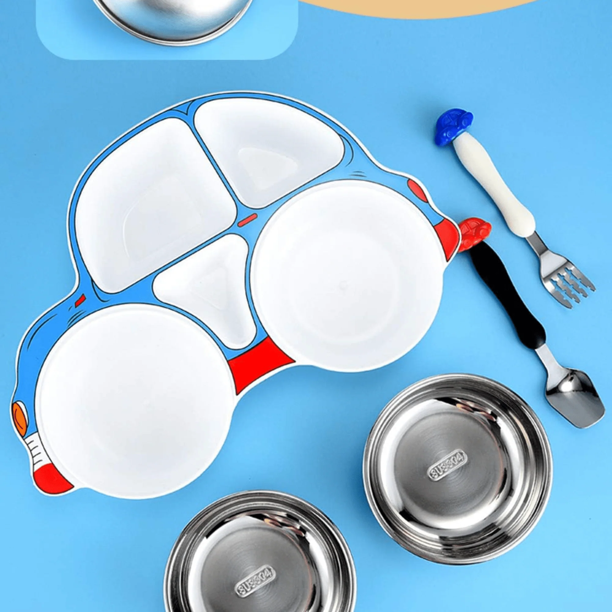 Stainless Steel Baby Food Tray with Five Cartoon Compartments - Image 3