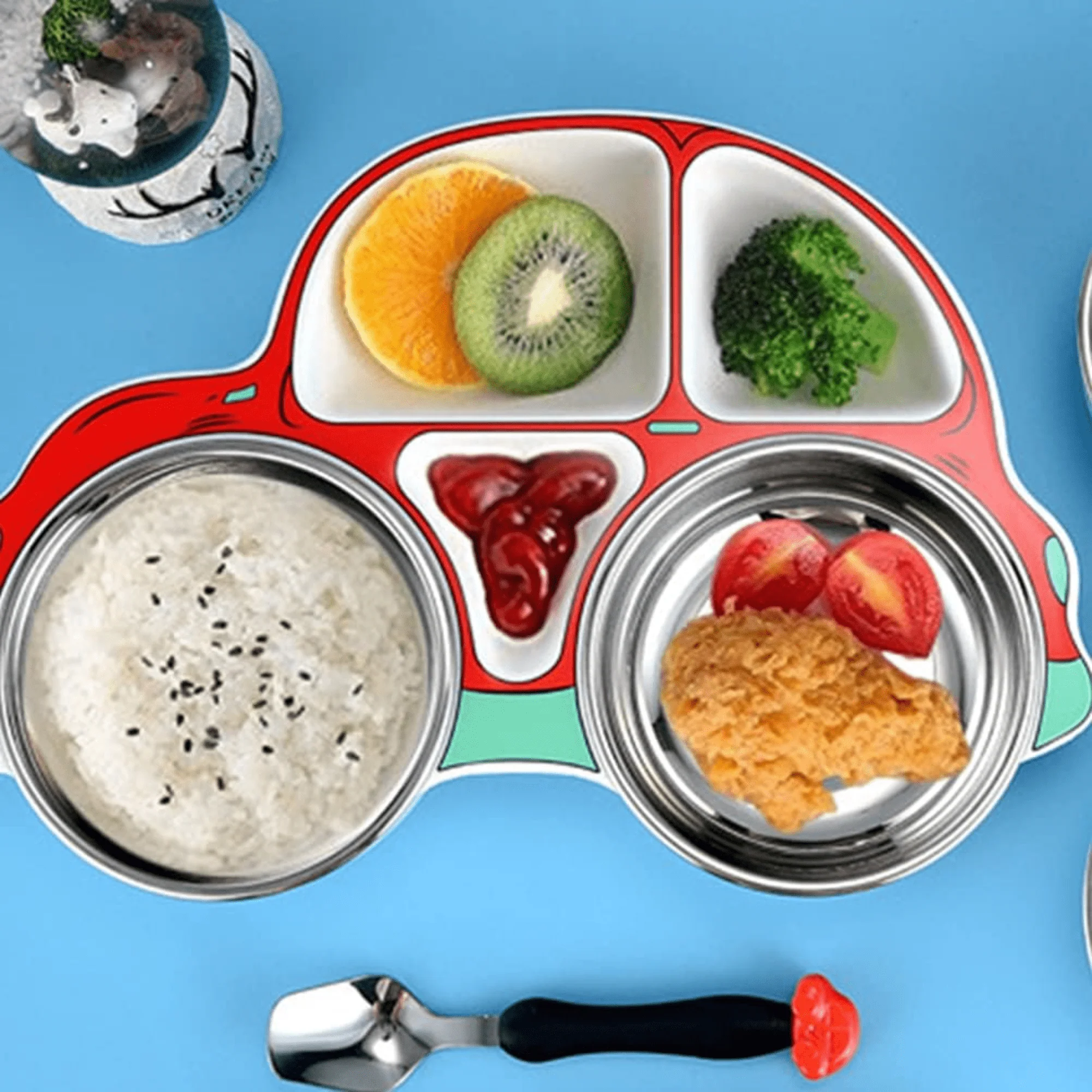 Stainless Steel Baby Food Tray with Five Cartoon Compartments - Image 4