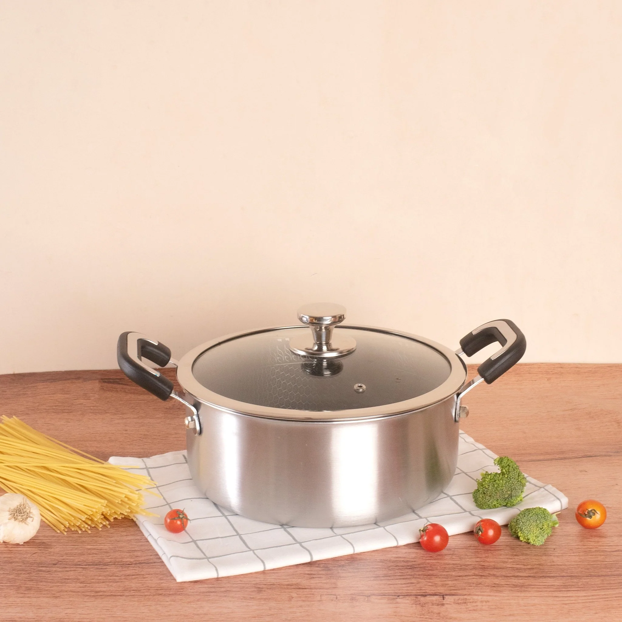 Stainless Steel Honeycomb Deep Cooking Pot With Lid (24cm) - Image 4