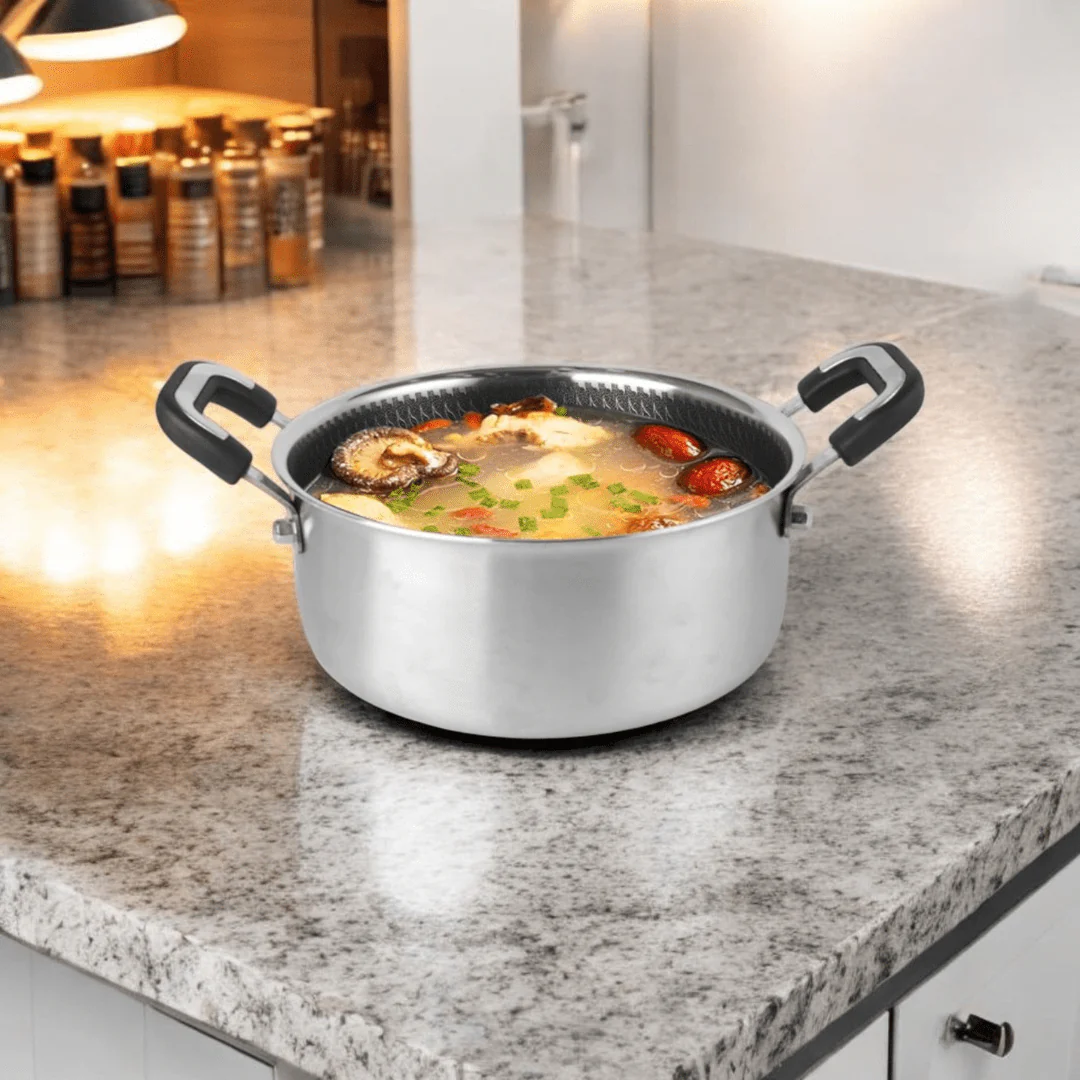 Stainless Steel Honeycomb Deep Cooking Pot With Lid (24cm) - Image 5
