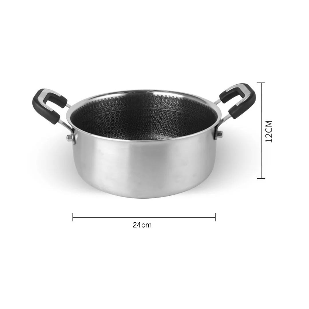 Stainless Steel Honeycomb Deep Cooking Pot With Lid (24cm) - Image 8