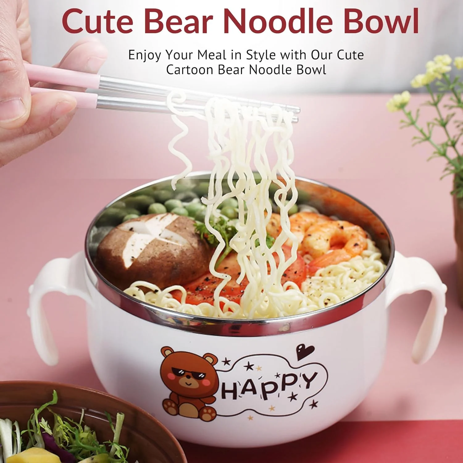 Stainless Steel Cute Bear Noodle Bowl - Image 2