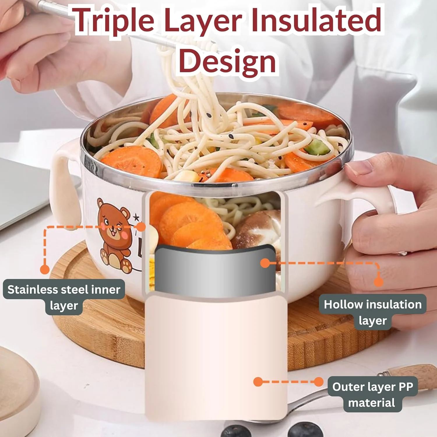 Stainless Steel Cute Bear Noodle Bowl - Image 4