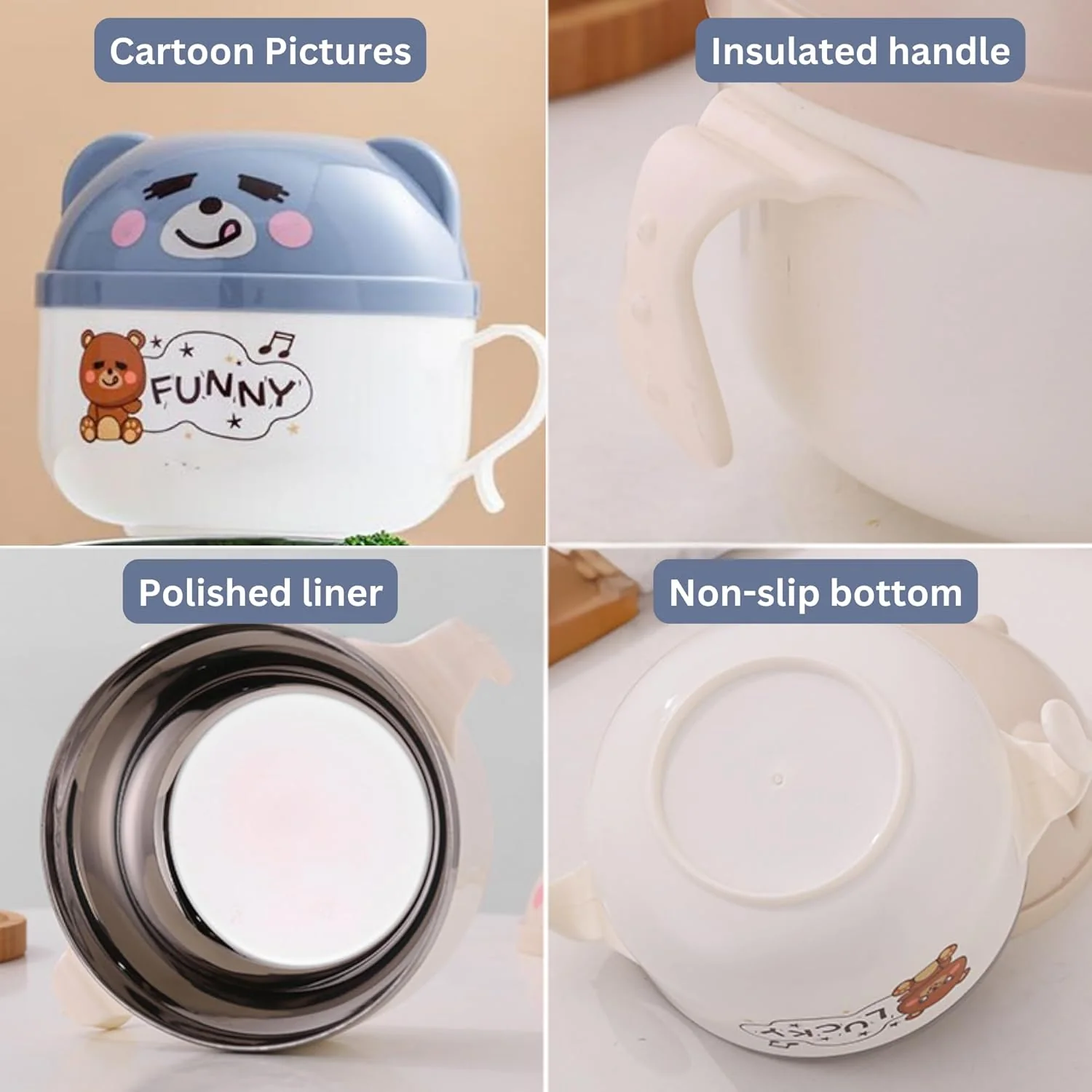 Stainless Steel Cute Bear Noodle Bowl - Image 5