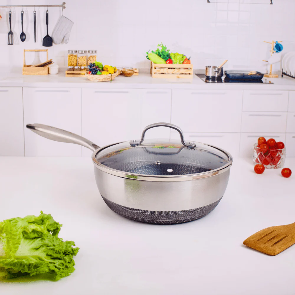 Stainless Steel Honeycomb Non-Stick Frying Pan With Lid(24cm) - Image 3