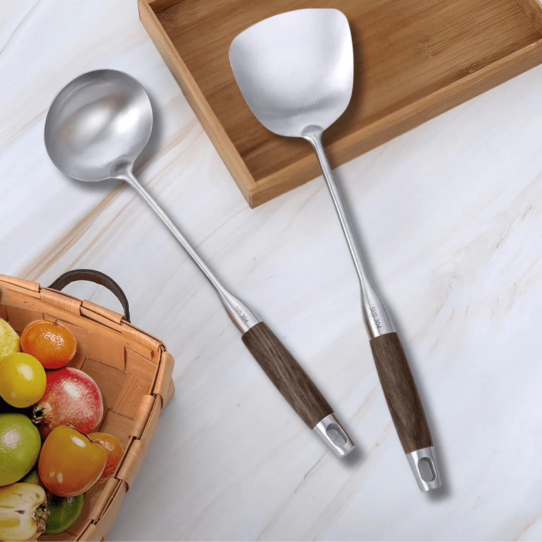 Stainless Steel Kitchen Frying Spoon (2 Piece Set) - Image 4