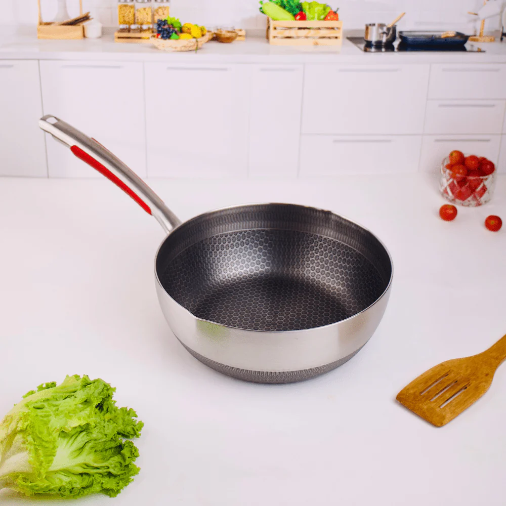 Stainless Steel Multifunctional Honeycomb Deep Frying Pan with Lid(24cm) - Image 3