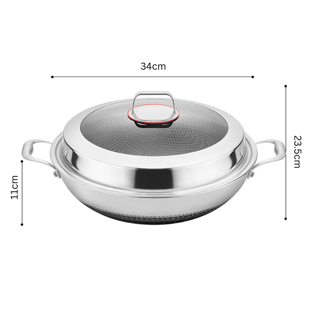 Stainless Steel Multipurpose Honeycomb Non-Stick Frying Pan with Lid(34cm) - Image 6