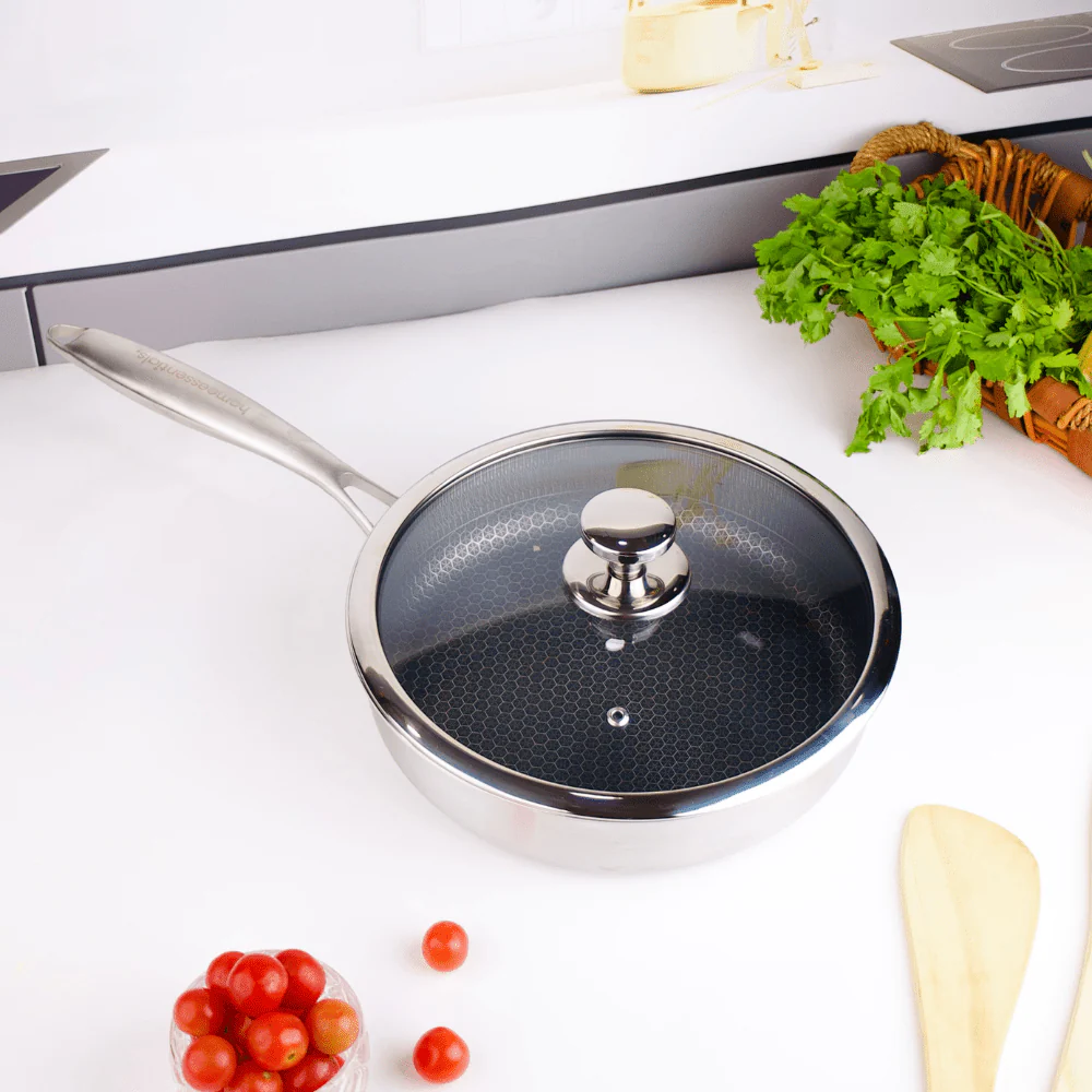 Multi-Purpose Stainless Steel Non-Stick Honeycomb Frying Pan With Lid(24cm) - Image 3