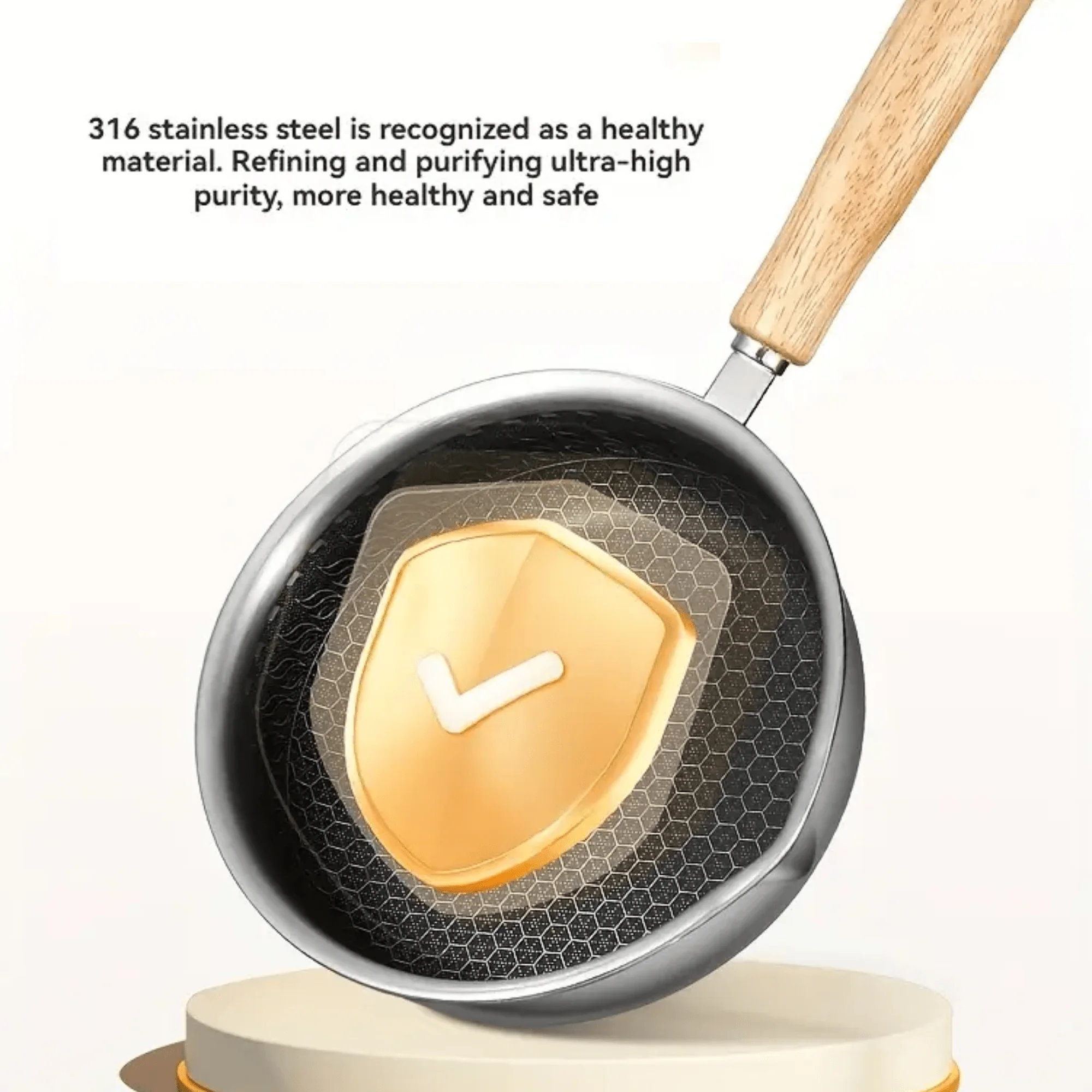 Stainless Steel Nonstick Mini Frying Pan with Wooden Handle (13cm) - Image 10