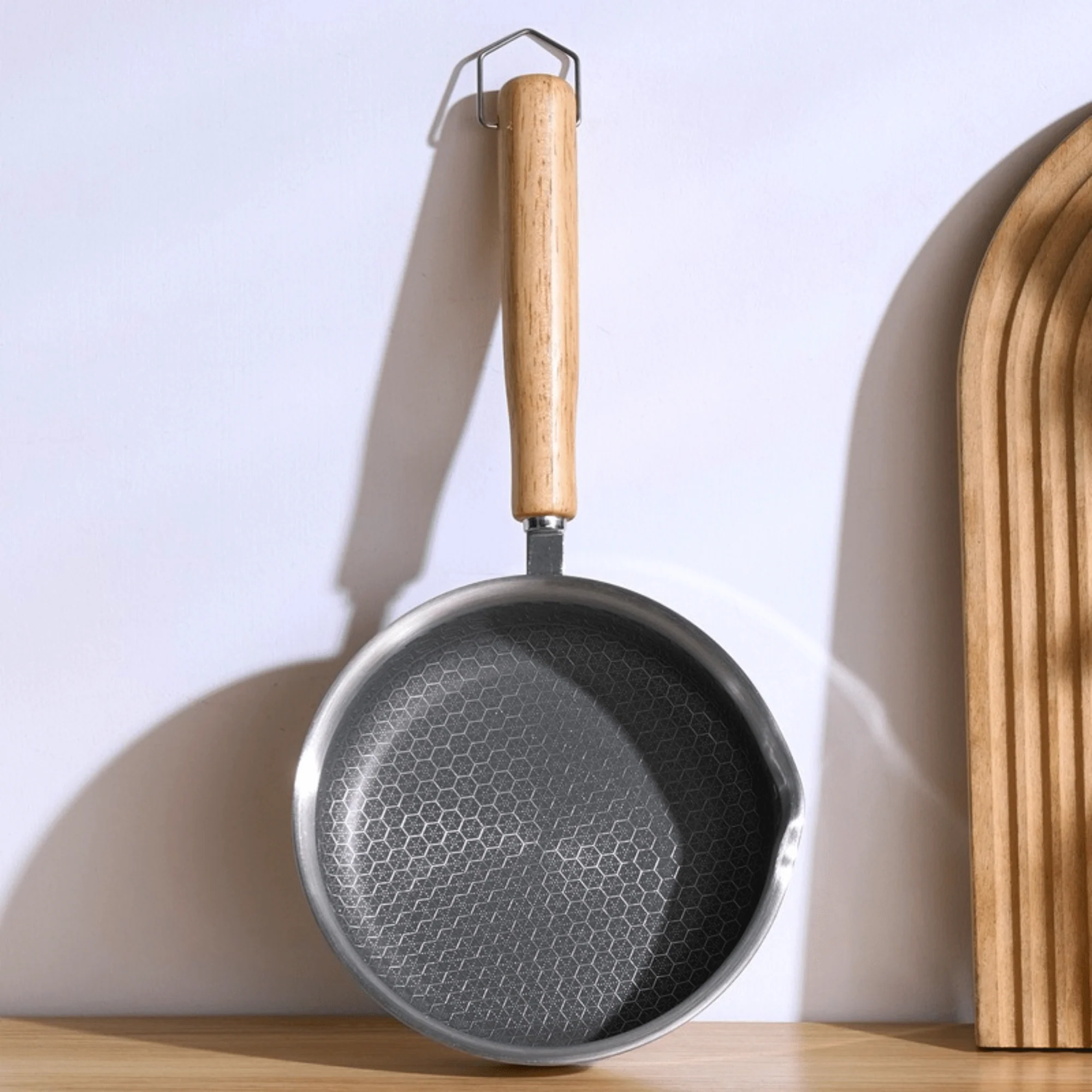 Stainless Steel Nonstick Mini Frying Pan with Wooden Handle (13cm) - Image 2