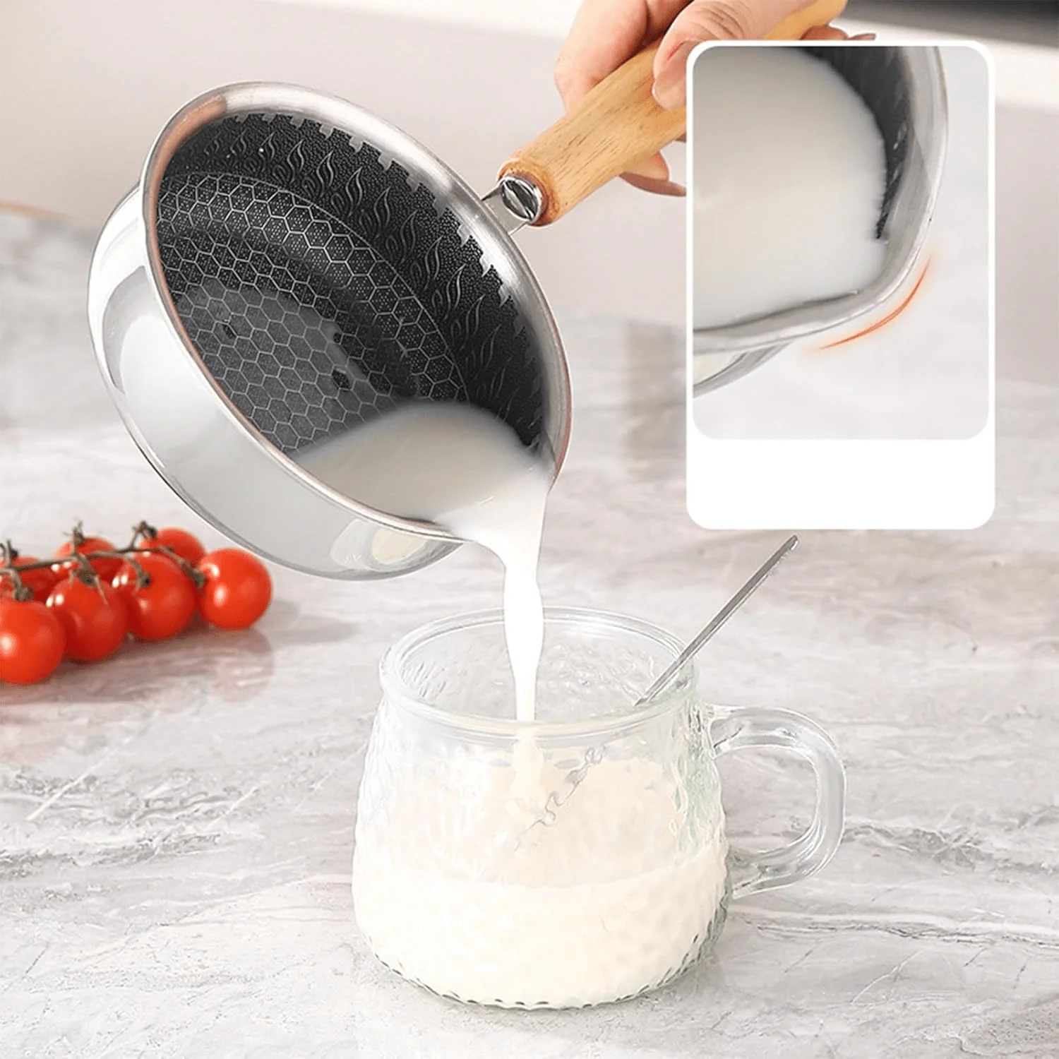 Stainless Steel Nonstick Mini Frying Pan with Wooden Handle (13cm) - Image 4