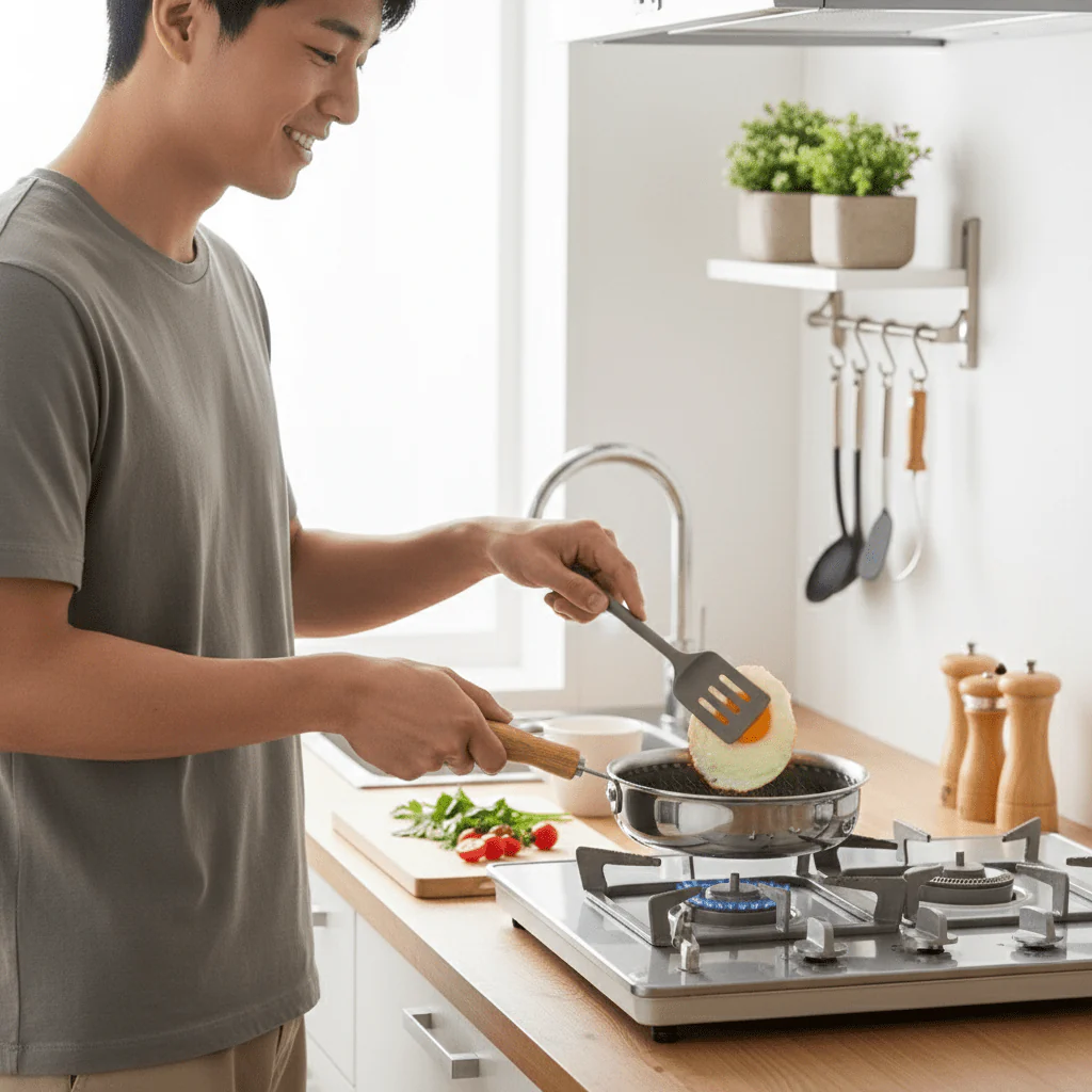 Stainless Steel Nonstick Mini Frying Pan with Wooden Handle (13cm) - Image 6