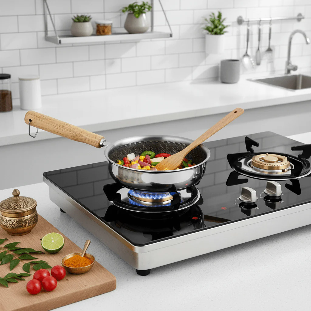 Stainless Steel Nonstick Mini Frying Pan with Wooden Handle (13cm) - Image 7