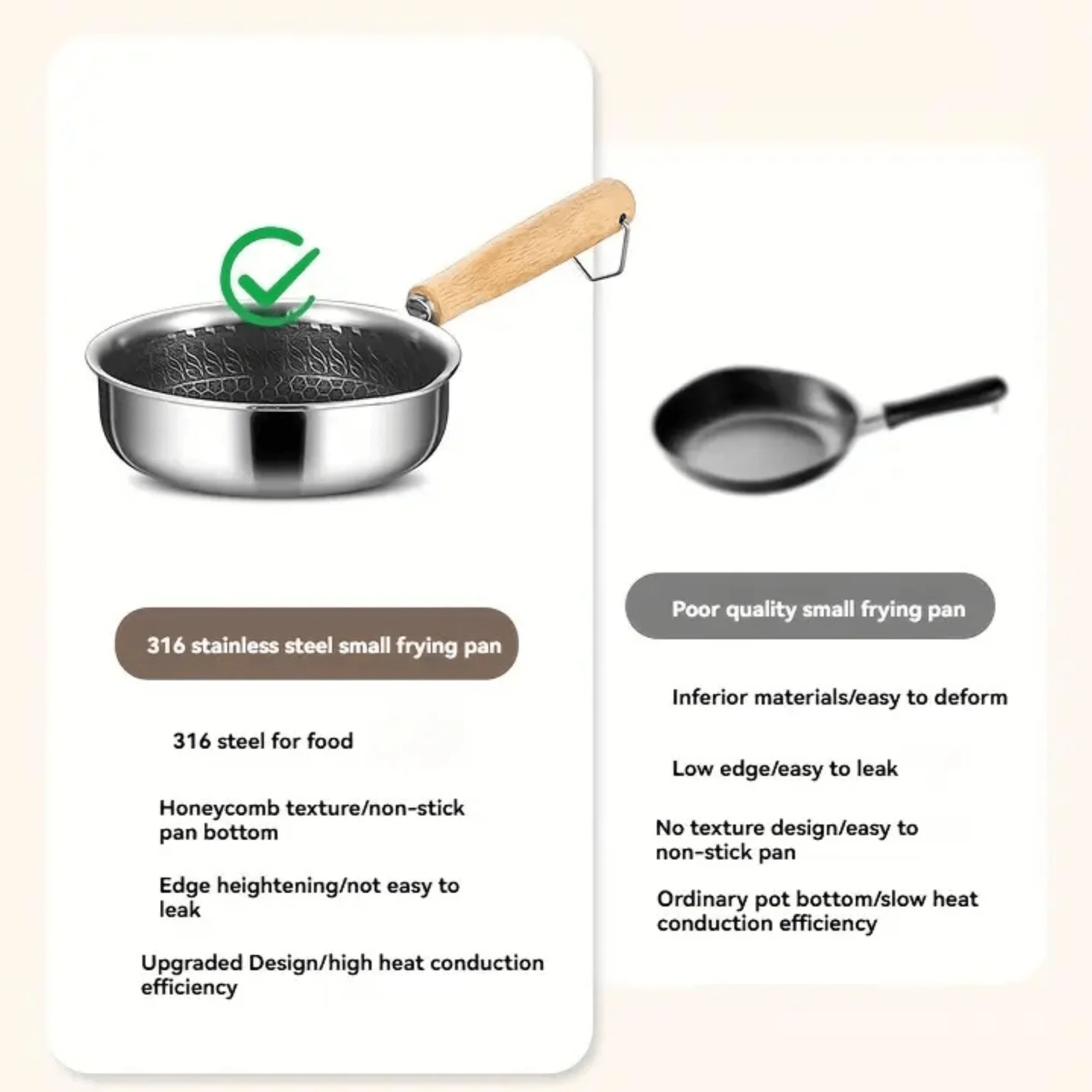 Stainless Steel Nonstick Mini Frying Pan with Wooden Handle (13cm) - Image 9