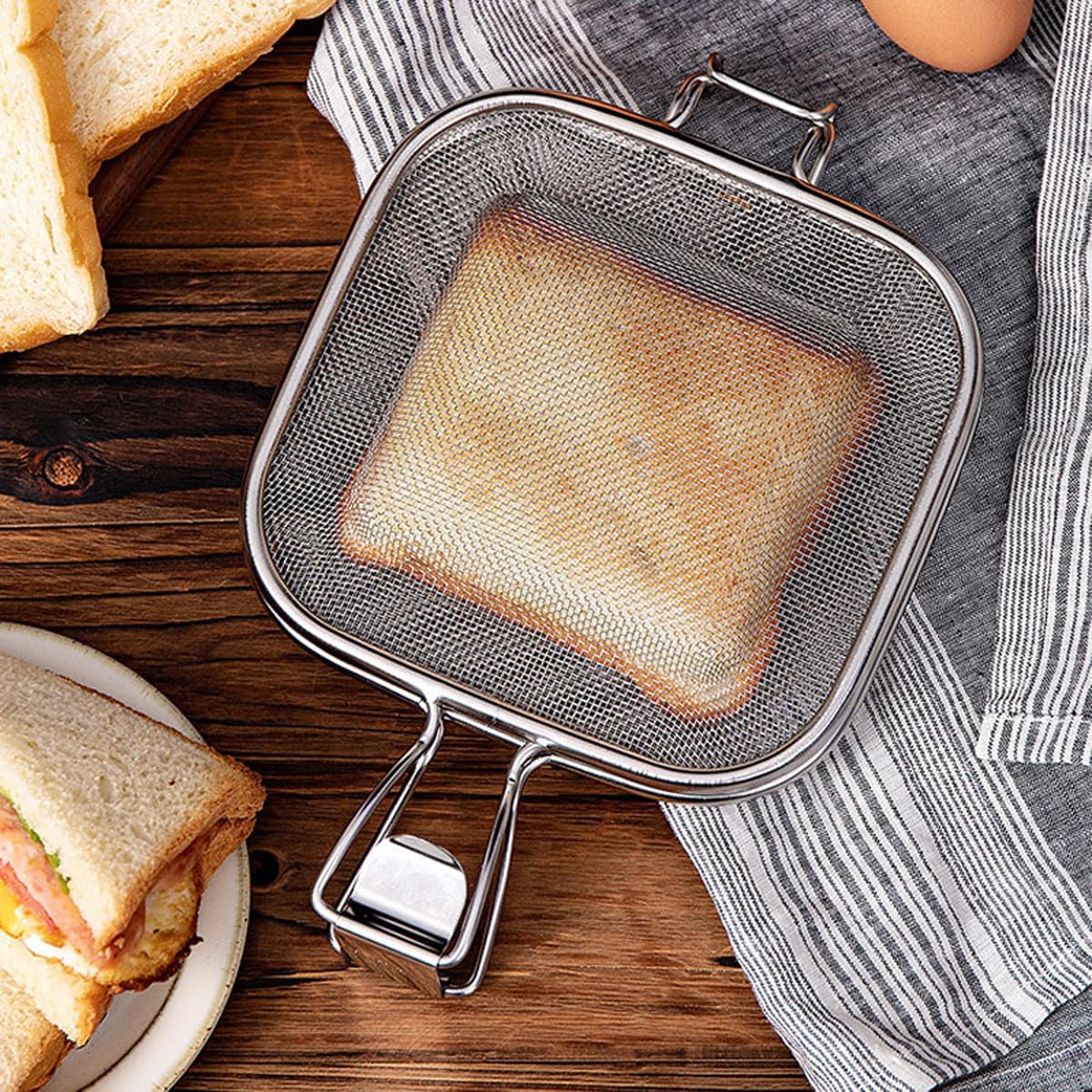 Stainless Steel Sandwich Grilling Net with Clamp - Image 2