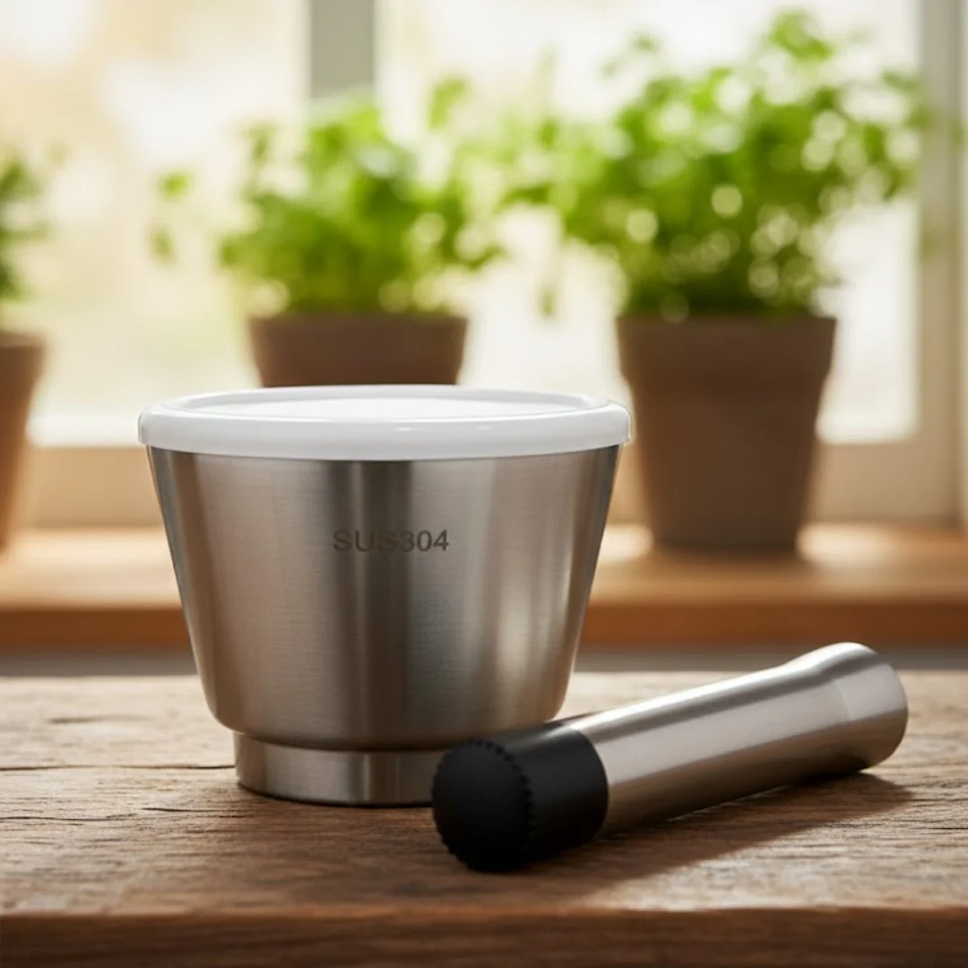 Stainless Steel Spice Mortar and Pestle with Rammer - Image 3