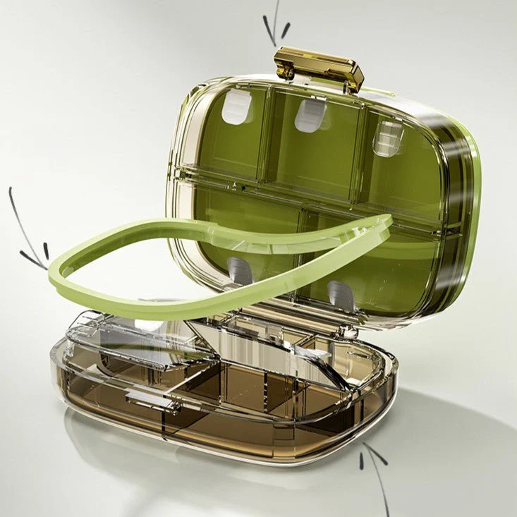 Three-Layer Green Portable Weekly Pill Organizer Box with Moisture Seal - Image 3