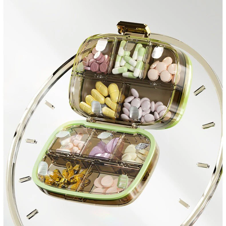 Three-Layer Green Portable Weekly Pill Organizer Box with Moisture Seal - Image 4