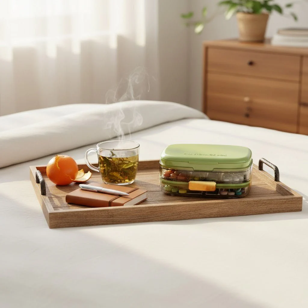 Three-Layer Green Portable Weekly Pill Organizer Box with Moisture Seal - Image 5