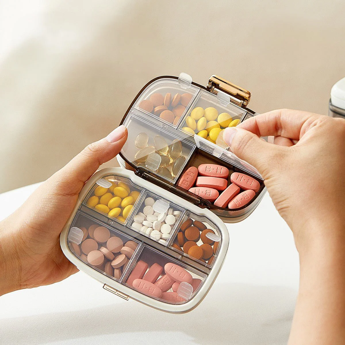 Three-Layer White Portable Weekly Pill Organizer Box with Moisture Seal - Image 3
