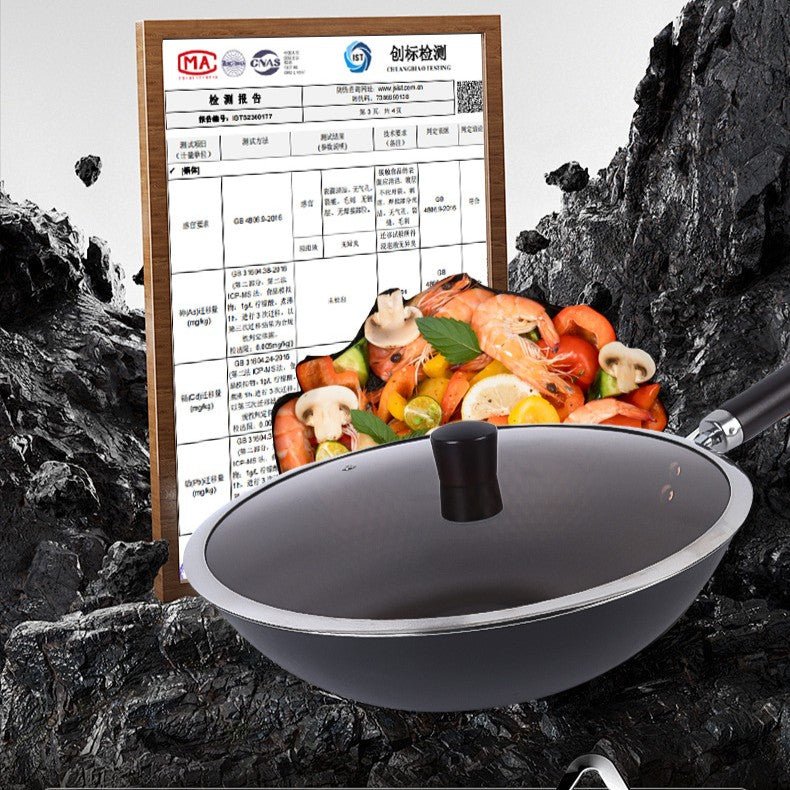 Traditional Uncoated Iron Wok with Wooden Handle & Glass Lid (30cm) - Image 7