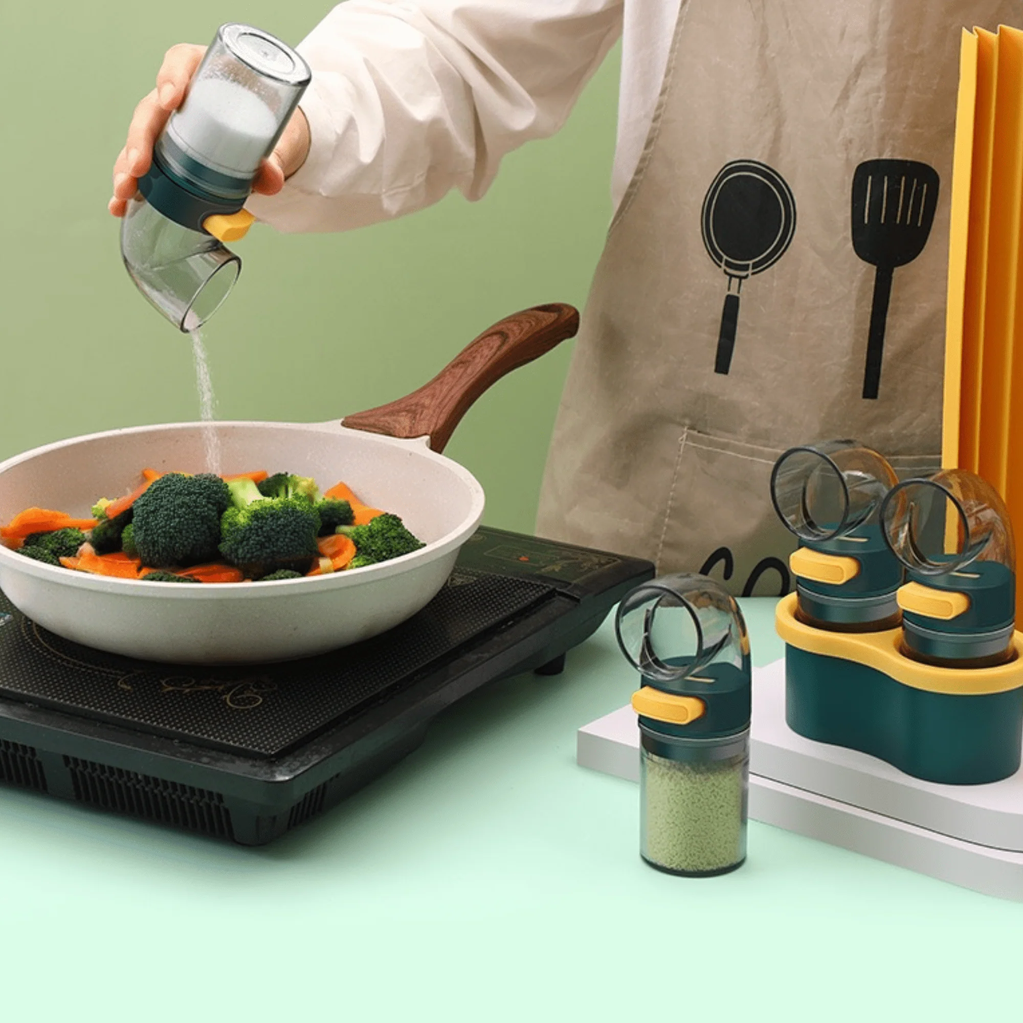 Transparent Plastic Seasoning Jar with Press Button Salt Dispenser - Image 3