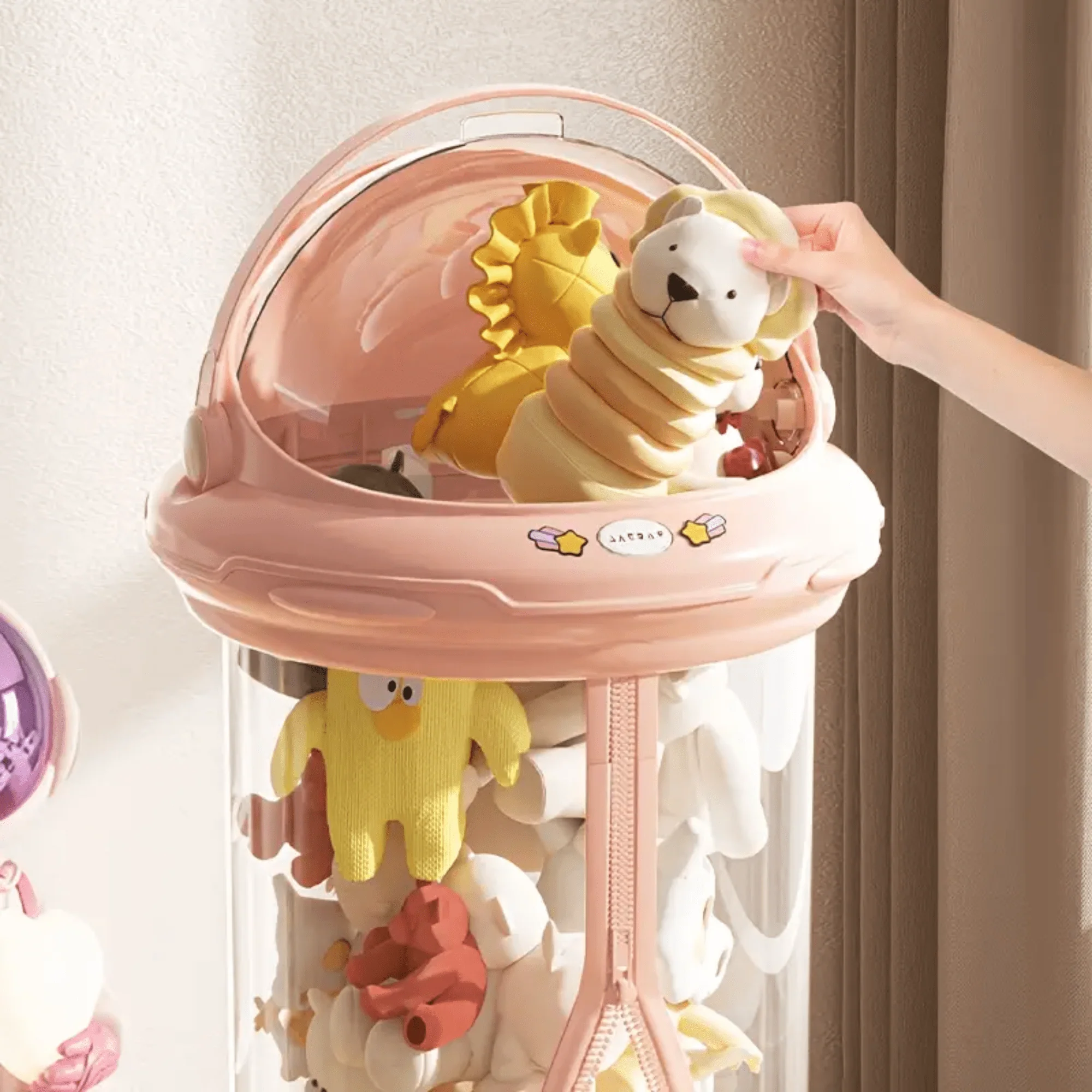 Transparent Plastic Toy Storage Bucket with Zipper (30cm) - Image 4