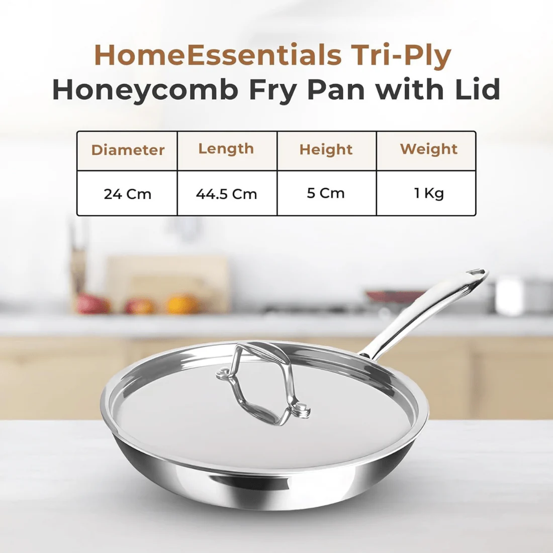 Tri-Ply Stainless Steel Honeycomb Fry Pan with Lid(24cm) - Image 8