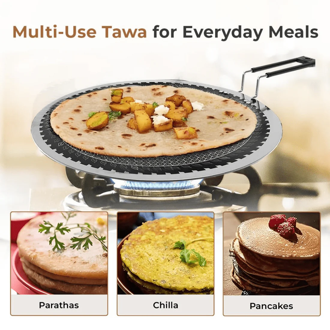 Tri-Ply Stainless Steel Honeycomb Non-Stick Tawa(23cm) - Image 4